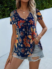 Women v neck floral short sleeve T-shirts shirts women tops