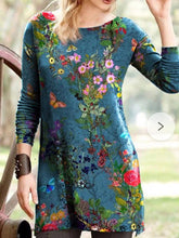 Elegant long-sleeved print round neck women skater dresses