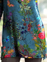 Elegant long-sleeved print round neck women skater dresses