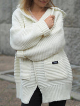 Women plain knit with pockets hoodied elegant seeater coats cardigans