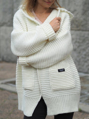 Women plain knit with pockets hoodied elegant seeater coats cardigans