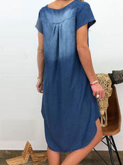 Casual denim v neck short sleeve shift dresses
