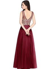 Pretty Gauze Applique Backless Evening Dress