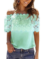 Chiffon lace sexy off shoulder woman t-shirt