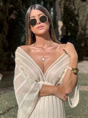 Elegant V-neck shawl sleeve evening dresses