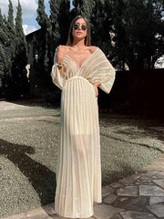 Elegant V-neck shawl sleeve evening dresses
