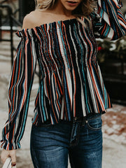 Off Shoulder Chic Stripe Woman Fashion Blouses