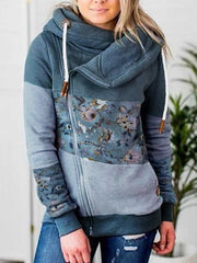 Paneled Long Sleeve Shift Floral Hoodies