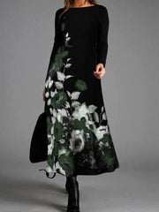 Fashion Casual Floral Print Long Sleeve Round Neck Maxi Dresses