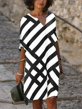 Casual V Neck Geometric Long Sleeve Dresses