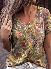 Casual Floral-Print Short Sleeve Shirts & Tops