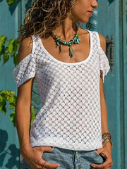Sexy cutout lace short sleeve lace t-shirt