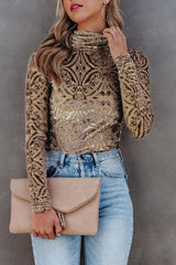 Milena Velvet Burnout Turtleneck Top