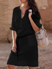 Women long-sleeve v-neck with pockets vacation Dresses