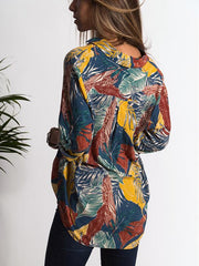 Spring Fashion Turn Down Flower Printed Vintage Blouses