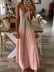 Fashion V Neck Sleeveless Cotton Maxi Dresses