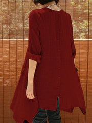 Cotton and Linen Woman Long Sleeve Daily Loose Shift Dresses