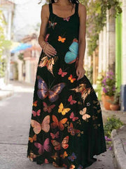 Women butterfly printed long dress maxi dresses