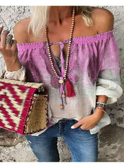Off Shoulder Gradient bandage Long Sleeve Blouses
