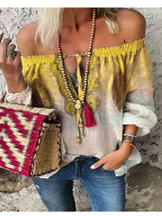 Off Shoulder Gradient bandage Long Sleeve Blouses