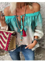 Off Shoulder Gradient bandage Long Sleeve Blouses