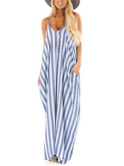 Beautiful sexy appeal condole belt joins together stripe maxi dress