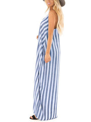 Beautiful sexy appeal condole belt joins together stripe maxi dress