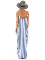 Beautiful sexy appeal condole belt joins together stripe maxi dress