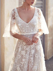 Sexy Elegant V Neck Lace Backless Woman Evening Dresses