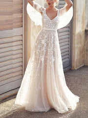 Sexy Elegant V Neck Lace Backless Woman Evening Dresses