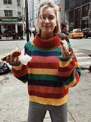 Multicolor Striped Knitting Sweater Tops