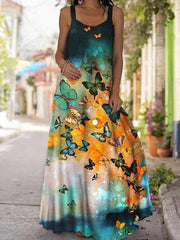 Women butterfly printed long dress maxi dresses