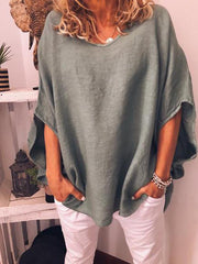 Women Plain Round Neck Bat Sleeve Half Length T-shirts