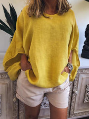 Women Plain Round Neck Bat Sleeve Half Length T-shirts
