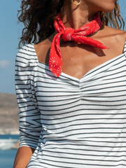 Square Neck Shift Cotton Long Sleeve Shirts & Tops