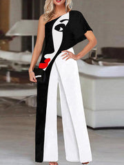 Women one off shoulder printed jumpsuits