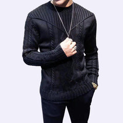Black Sweater Round Neck Jacquard Knit