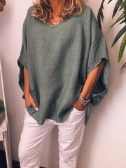 Women Plain Round Neck Bat Sleeve Half Length T-shirts