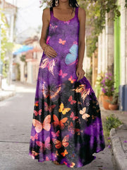 Women butterfly printed long dress maxi dresses