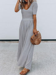 Elegant Daily Plain round neck short sleeve long maxi dresses