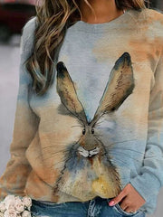 Casual Cotton Crew Neck Animal Shirts & Tops