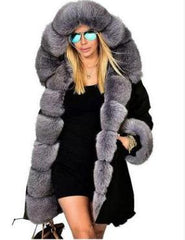 Woman Long Hooded Fur Coats
