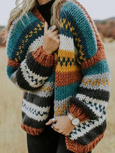 Multicolor patchwork sweater casual stripe cardigan coats