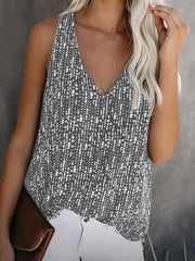 Fashion printed Bling Bling loose V-neck sleeveless women vest