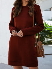 Vintage Solid Crew Neck Long Sleeve Plus Size Casual Sweatshirt Dresses Shift Dresses