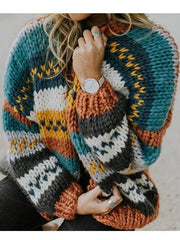 Multicolor patchwork sweater casual stripe cardigan coats