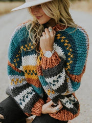 Multicolor patchwork sweater casual stripe cardigan coats