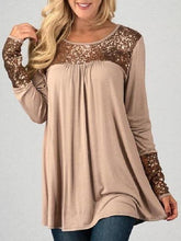 Round Neck Sequins Patchwork Long Sleeve T-Shirts