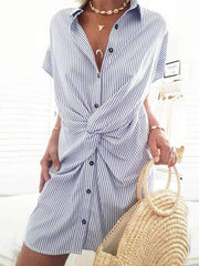 Women turn down neck short sleeve tie bodycon dresses