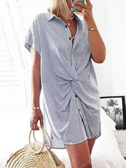 Women turn down neck short sleeve tie bodycon dresses